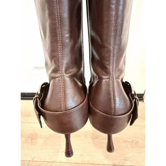 Zara Burgundy High-Heel Buckle Boots Pointed Toe Size US 9 EUR 40 Preowned - Picture 11 of 16